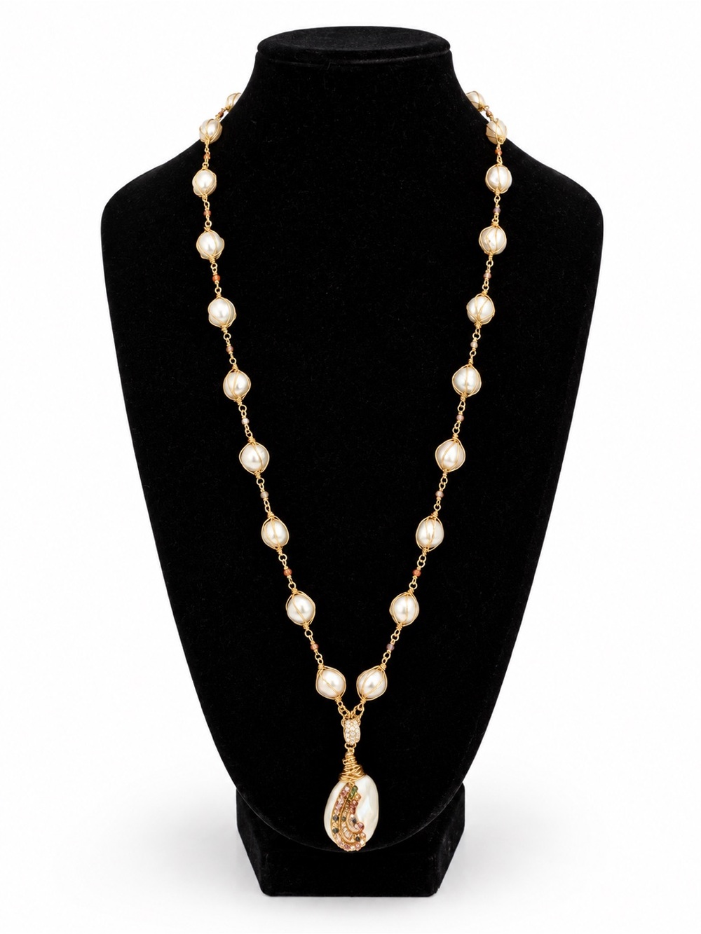 Handmade Freshwater Pearl Wire Wrapped Long Pendant Necklace